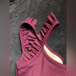 KJ Wine Flutter Ruffle Swimmer Top Maroon Burgundy Small